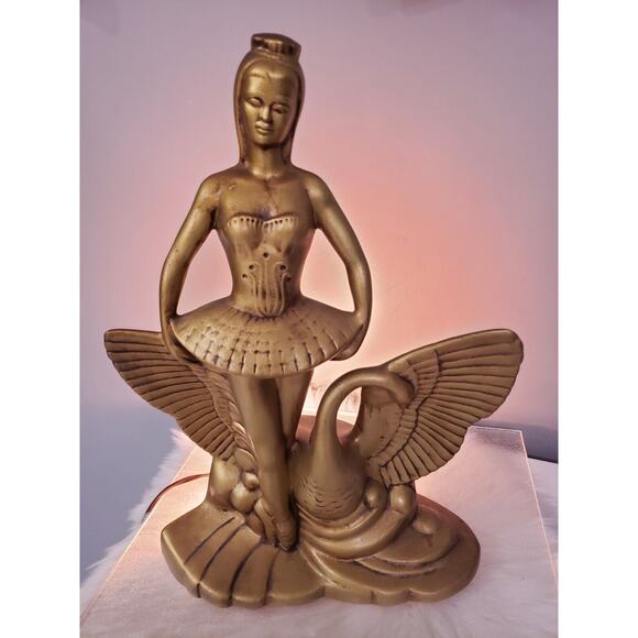 Vintage Mid Century TV Lamp Swan Lake Ballerina Lady Dancer Swan Bird MCM Decor - Picture 1 of 12